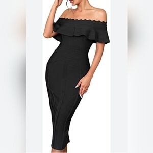 Bandage Dress Form Fitting off Shoulder Quality Made Back Zip Ruffle Top Sz.M